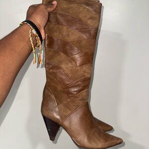 Tches Brown Leather Knee-High Boots